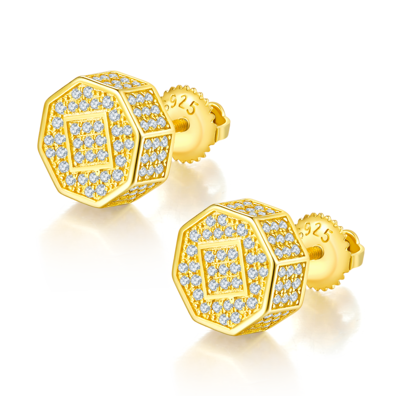 菱形S925银耳钉带螺纹莫桑钻厘石D级0.79CT